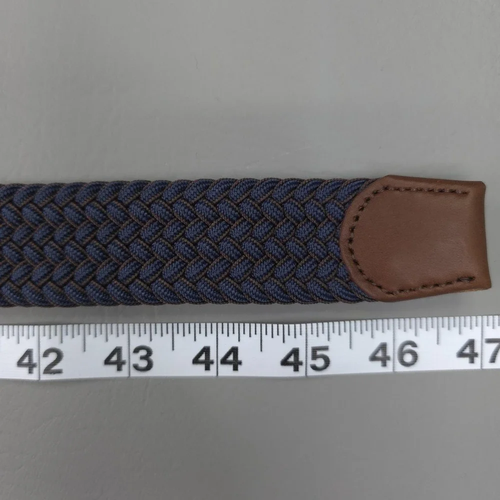 Tommy Bahama Belt Mens 38-42 Blue Braided Stretch Web Leather Trim Silver Buckle